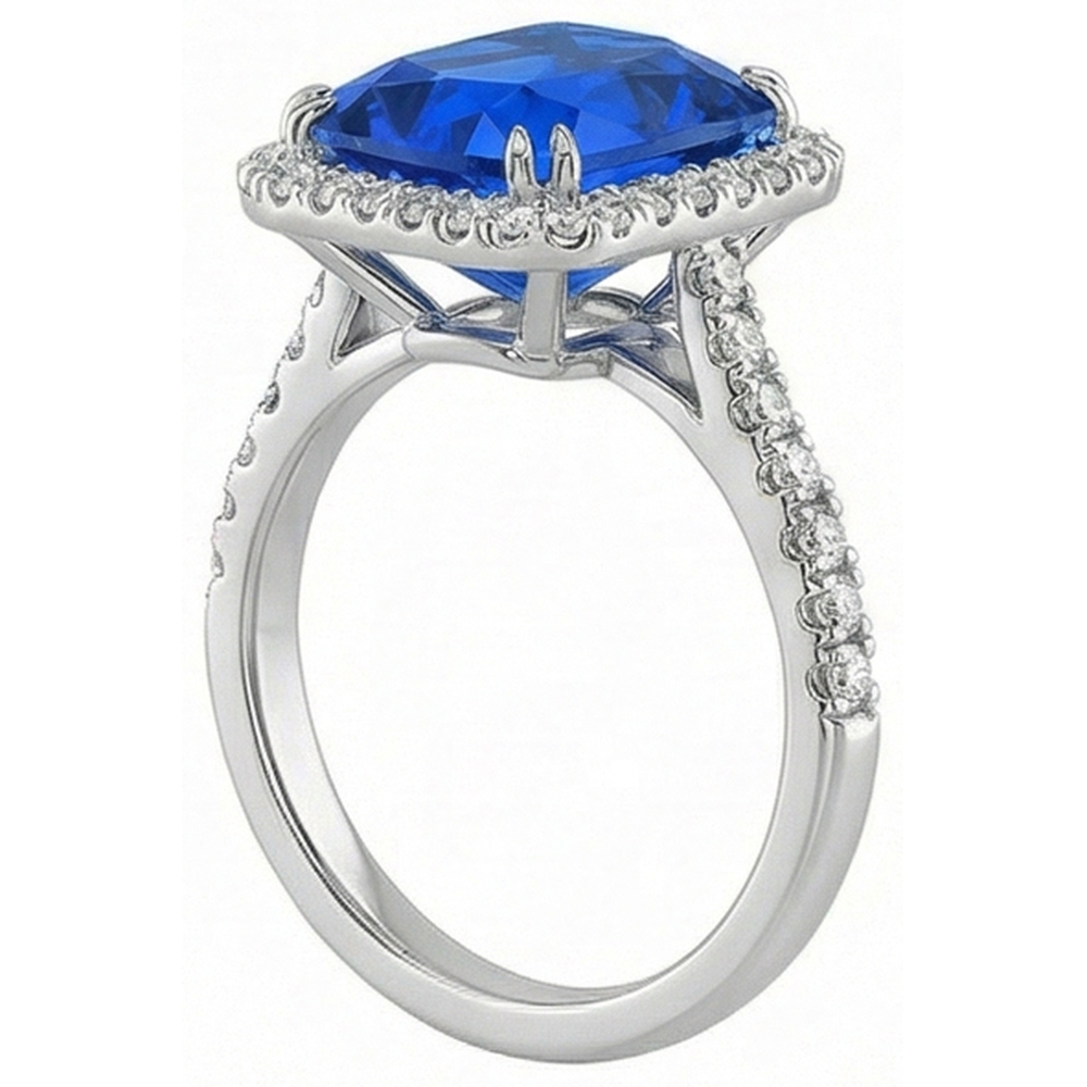 Dark Blue Halo Sapphire Engagement Ring