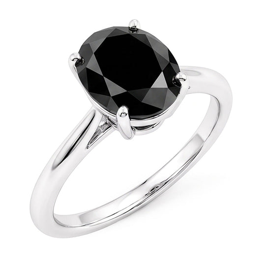 Dark Diamond Engagement Ring 5 Carat Real Oval Black Solitaire 14K White Gold