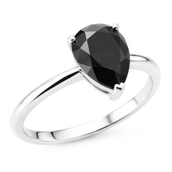 Dark Diamond Engagement Ring 5 Carat Real Pear Black Solitaire Tapered 14K White Gold