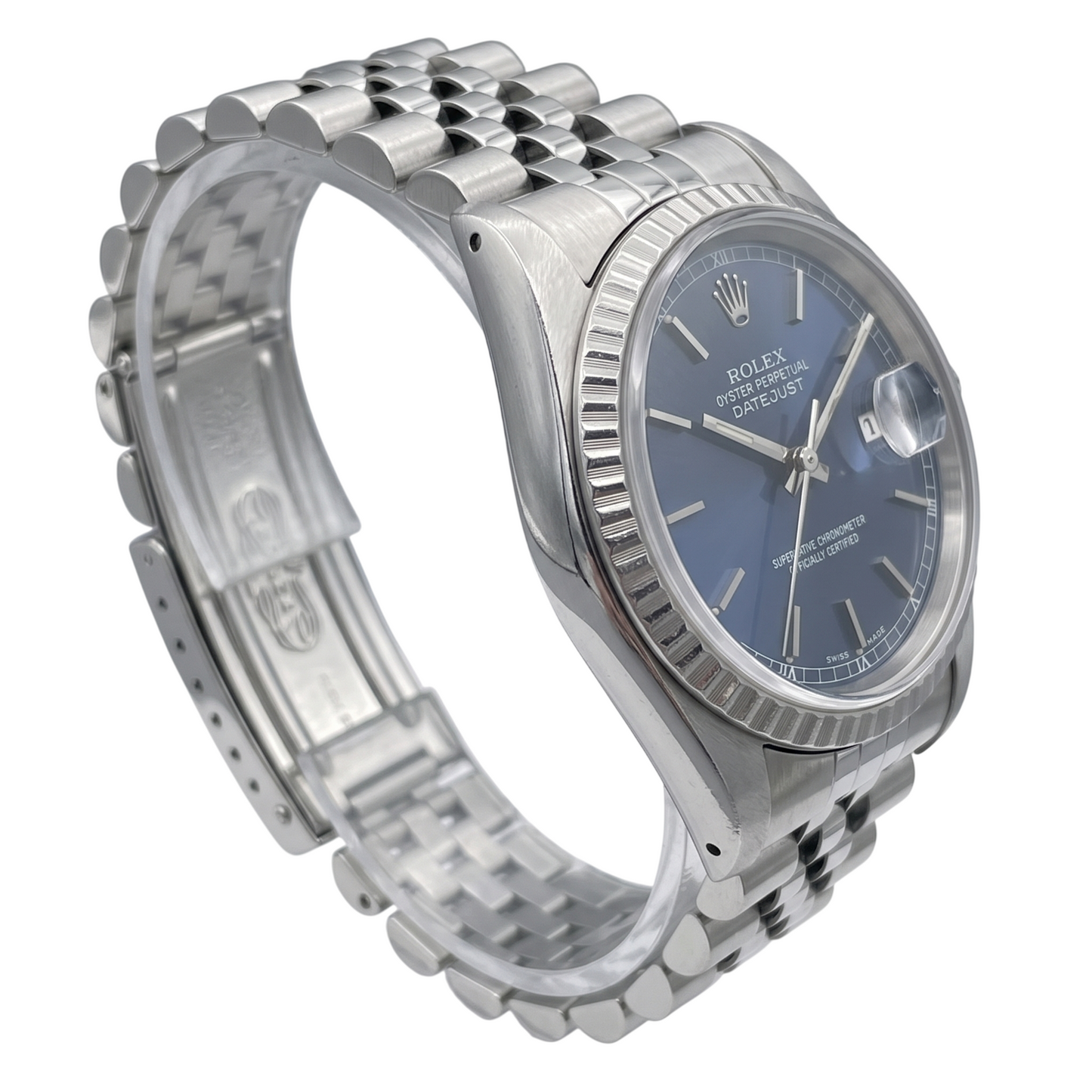Date Just Rolex Mens Watch Blue Stick Dial Ss Datejust QUICK SET