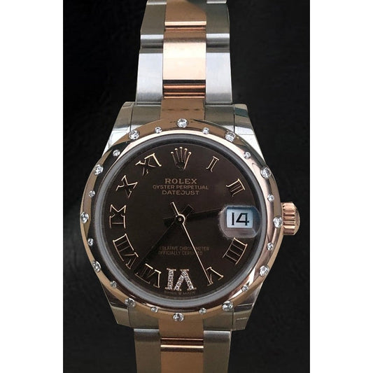Date-Just Rolex Chocolate Roman Diamond Dial 31mm Ladies Watch