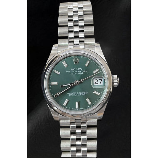 Date-Just Rolex Mint Green Luminous Dial 31mm Women's Watch