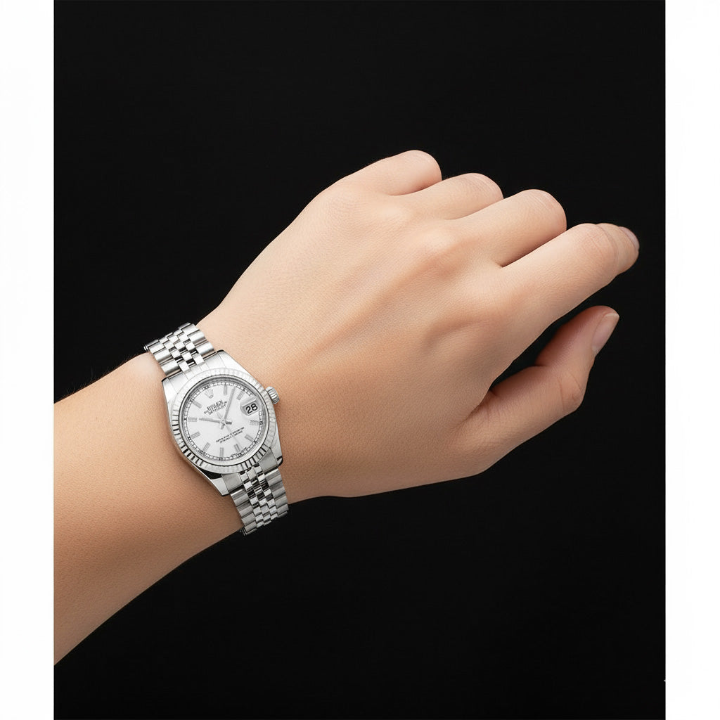 Date-just 31mm Rolex White Gold Fluted Bezel Watch P3