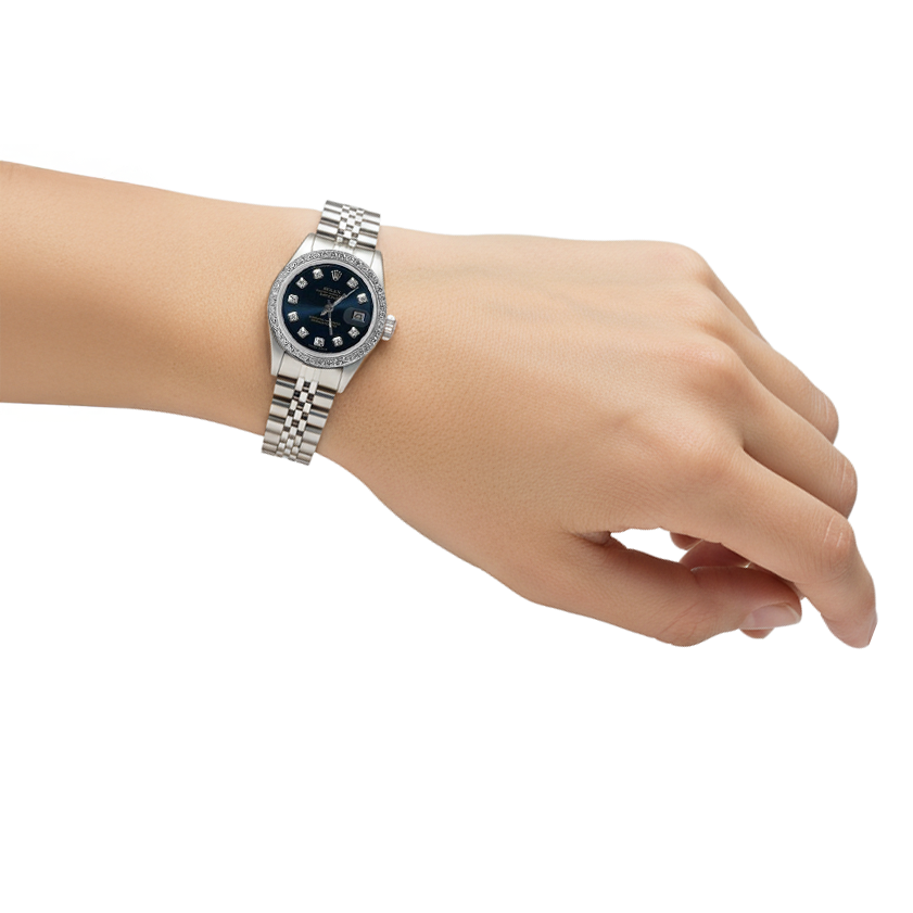 Date Just Rolex Blue Diamond Dial Bezel Ladies Watch Jubilee Bracelet P2