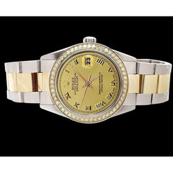 Datejust Champagne Roman Dial Watch Ss & Gold Rolex Bracelet QUICK SET