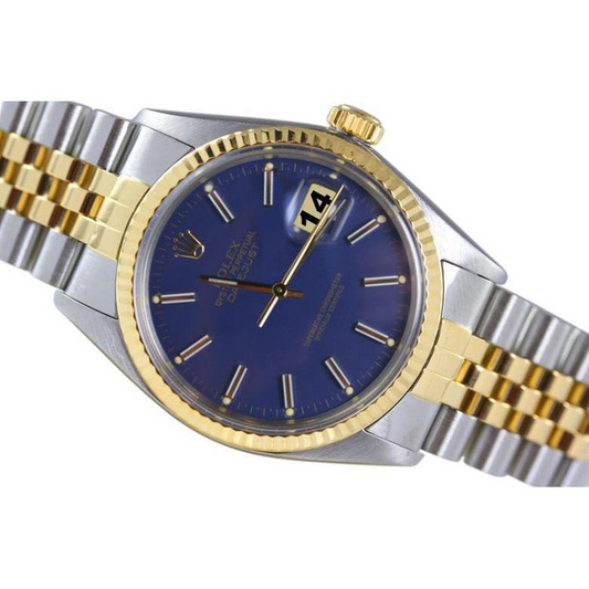 Blue Stick Dial Bezel Men Watch Two Tone