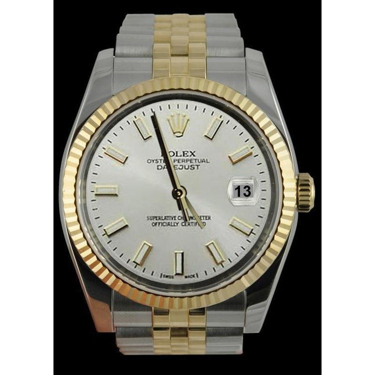 Rolex Gents Watch White Stick Dial Ss & Gold