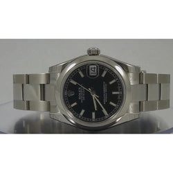 Datejust Rolex Watch Black Dial Stainless Steel Bracelet Midsize