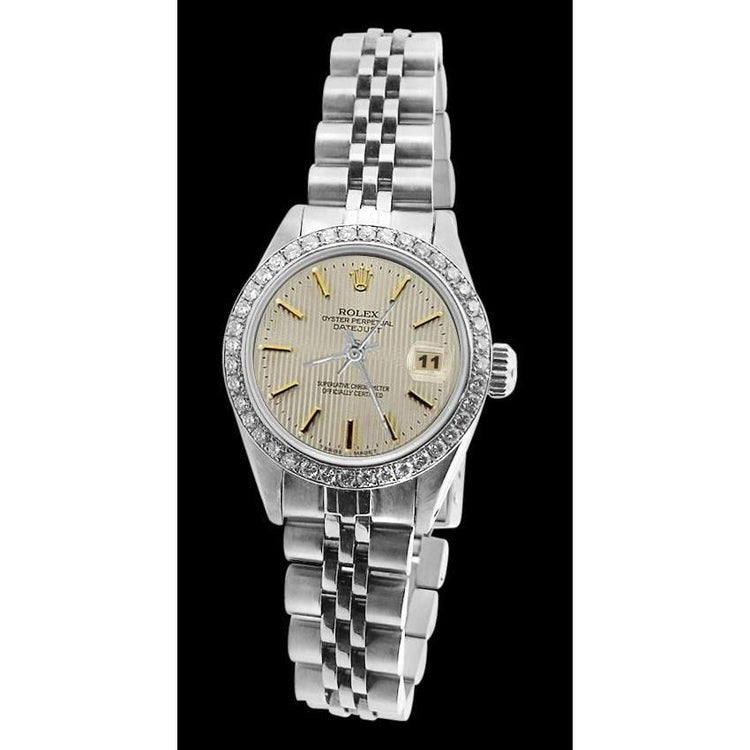 Watch White Stick Dial Diamond Bezel Ss