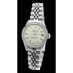 Datejust Rolex White Stick Dial Ss Diamond Bezel Lady Watch