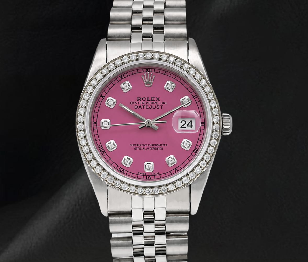 Datejust 16014 Rolex 36mm Pink Diamond Dial Stainless Steel Watch
