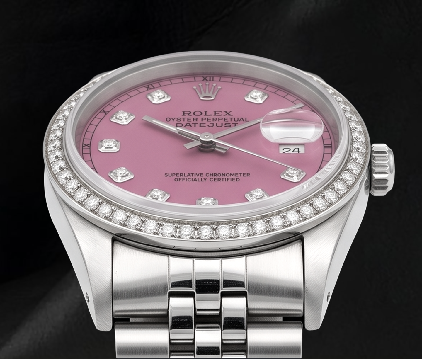 Datejust 16014 Rolex 36mm Pink Diamond Dial Stainless Steel Watch