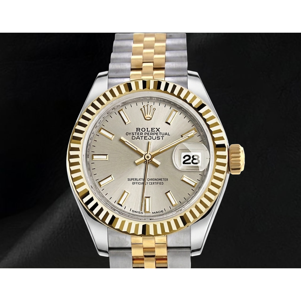 Datejust 279173 Rolex Luminous Dial Fluted Two Tone 28 mm Jubilee Women's Watch