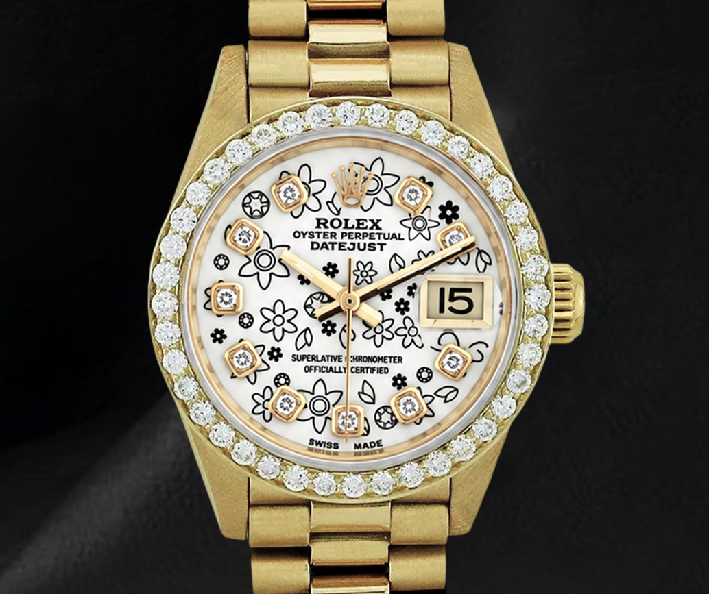 Datejust 6917 Rolex 26mm Floral Diamond Dial  President Bracelet Two Tone 18K Watch
