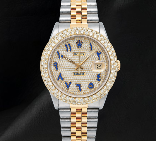 Datejust Rolex 16013 Diamond Paved Blue Eastern Arabic Dial 36mm Two Tone Watch