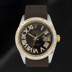 Datejust Rolex 1601 Chocolate Roman Diamond Dial Rubber Strap Watch