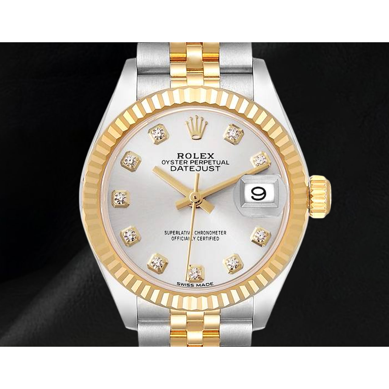 Datejust Rolex 28 mm Silver Diamond Dial Two Tone Ladies Watch 279173