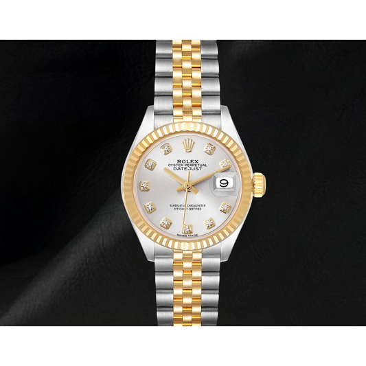 Datejust Rolex 28 mm Silver Diamond Dial Two Tone Ladies Watch 279173