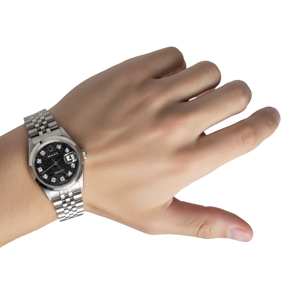 Datejust Rolex Black Diamond Dial Lady Men Watch Jubilee Ss