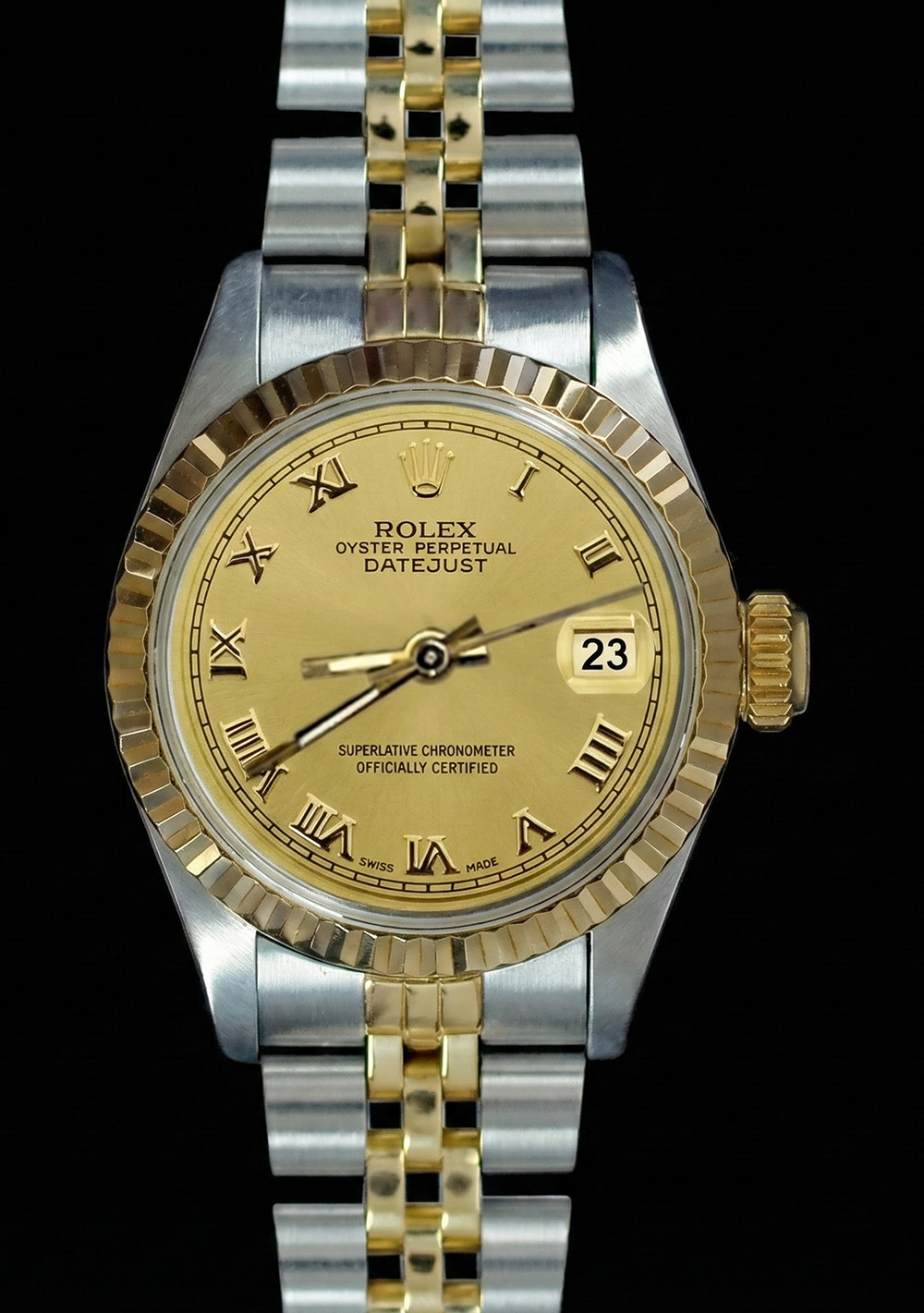 Datejust Rolex Lady Watch Ss & Gold Jubilee Champagne Roman Dial