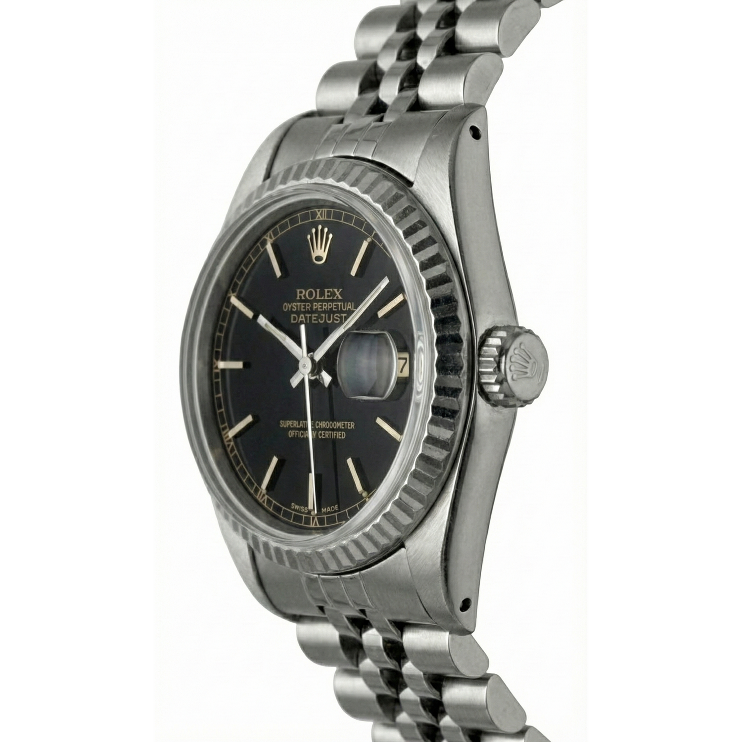 Datejust Stick Dial Fluted Bezel Watch Rolex Ss Jubilee