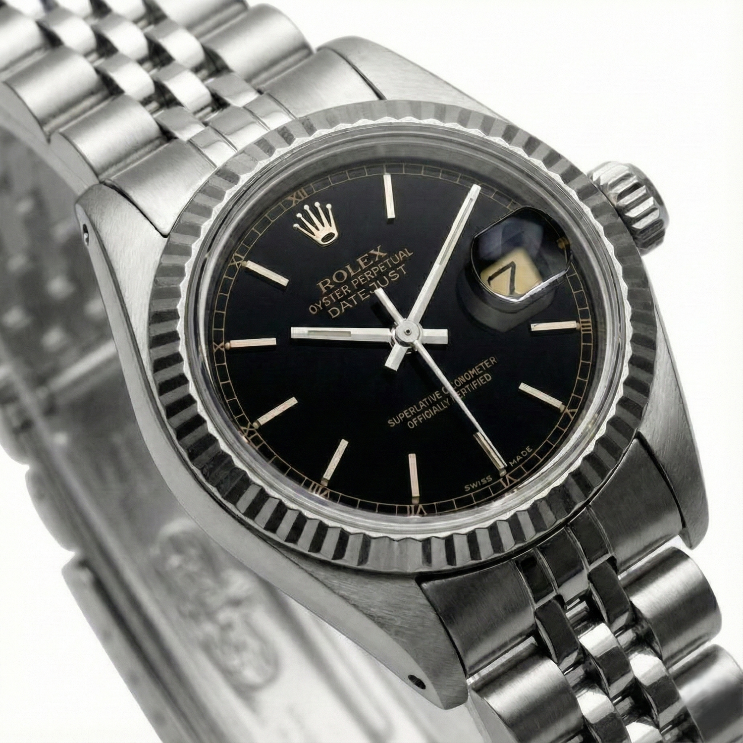 Datejust Stick Dial Fluted Bezel Watch Rolex Ss Jubilee