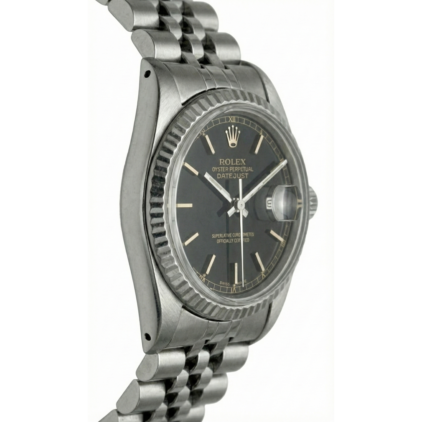 Datejust Stick Dial Fluted Bezel Watch Rolex Ss Jubilee