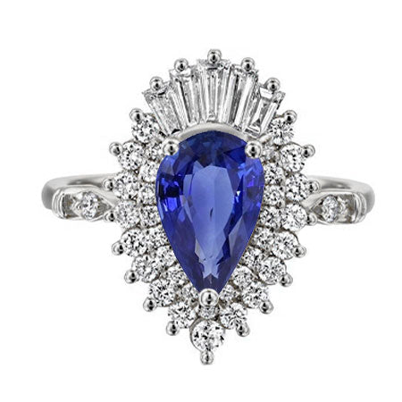 Pear Shape Cornflower Blue Sapphire ring in 14K White Gold – main view