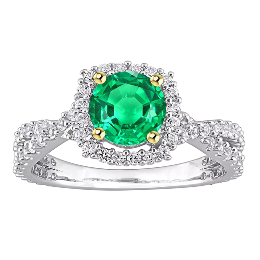 Fine Emerald Round Cut Gemstone Ring in Two-Tone 14K Gold – main view