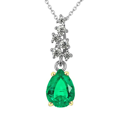 Genuine Emerald Gemstone Pendant 1.50 ct 14 Karat Two Tone Gold – main view