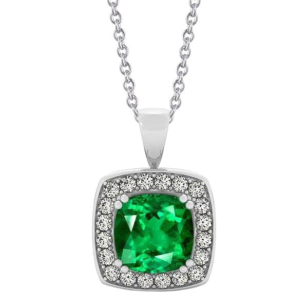 Diamond And Green Emerald Pendant With Chain 5.75 Carats