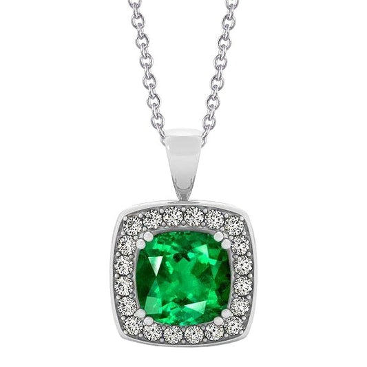 Diamond And Green Emerald Pendant With Chain 5.75 Carats