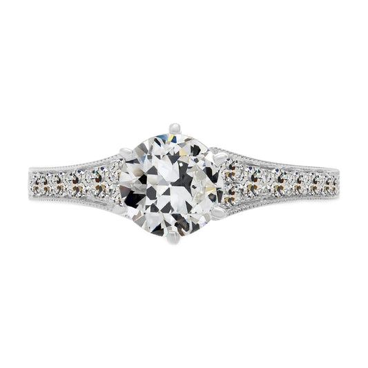 Diamond Antique Cushion Solitaire with Side Stones in 14K White Gold – main view