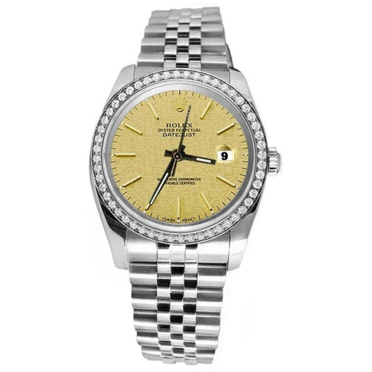 Bezel Champagne Stickdial Datejust Rolex Ss Jubilee