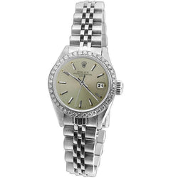 Diamond Bezel Gray Stick Dial  Date Watch Stainless Steel Jubilee