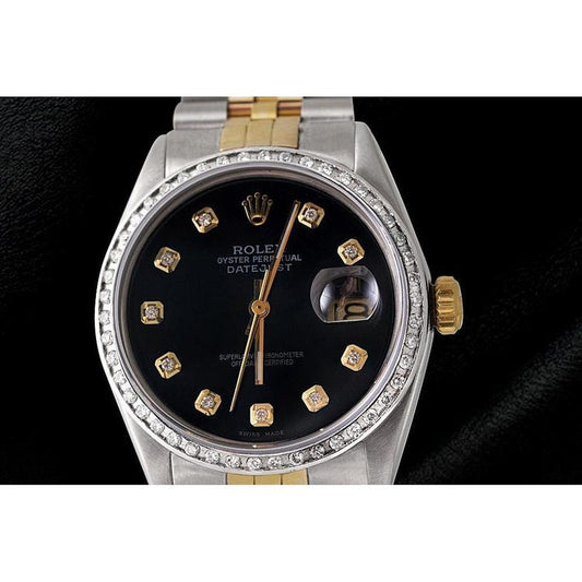 Men Rolex Watch Black Diamond Dial