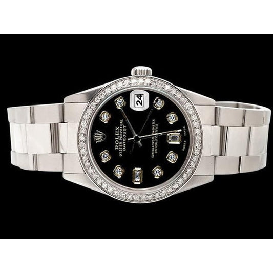 Rolex Datejust Watch Ss Black Diamond Dial