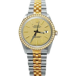 Diamond Bezel  Solid Gold & Ss Date Just Rolex Stick Dial Watch QUICK SET