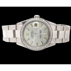 Diamond Bezel Ss Oyster White Stick Dial Rolex Datejust Watch QUICK SET