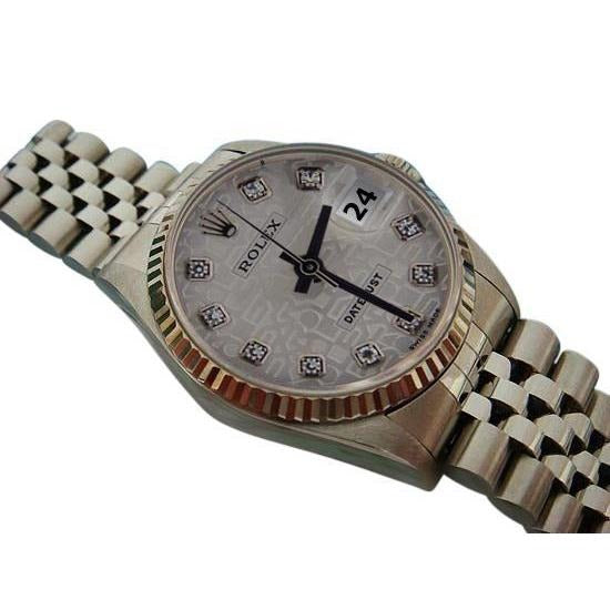 Fluted Bezel Watch Ss Jubilee Rolex Date Just