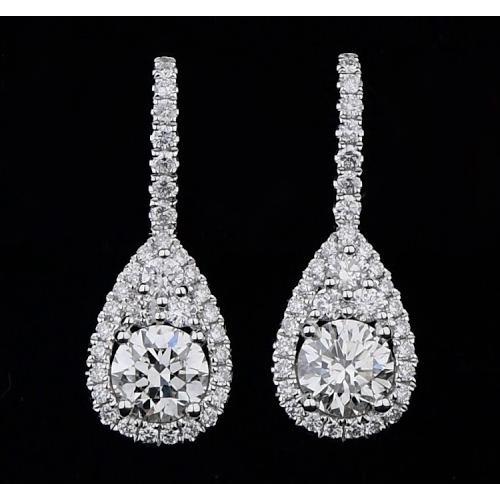 Diamond Earrings Pear Shape Round Real Diamonds 4 Carats Ladies Jewelry