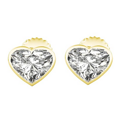 Real Diamond Heart Stud Earrings Bezel Set Yellow Gold