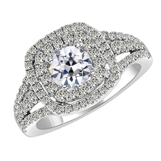 Fine Diamond Old Mine Cut Halo Setting Ring in 14K White Gold – main view