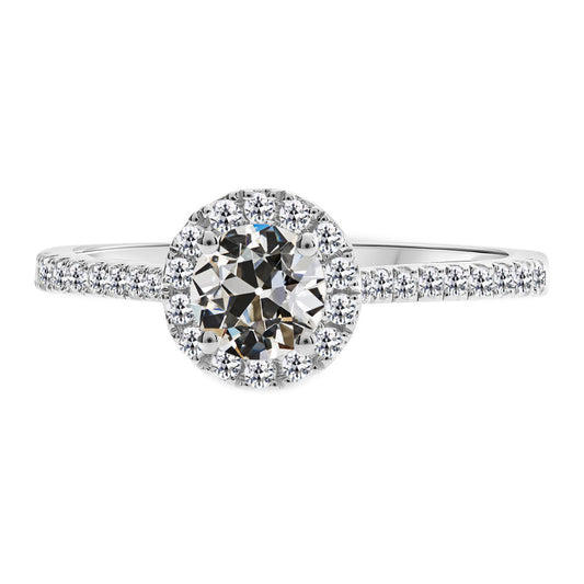 Fine Diamond Antique Cushion Halo Setting Ring in 14K White Gold – main view