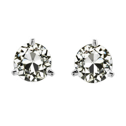 Antique European Stud Earrings – Fine Diamond 2 ct 14K White Gold