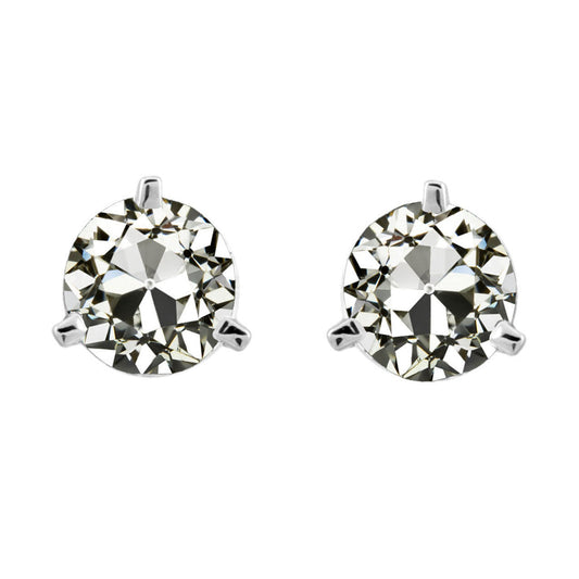 Fine Diamond Old Mine Cut Stud Earrings in 14K White Gold – main view
