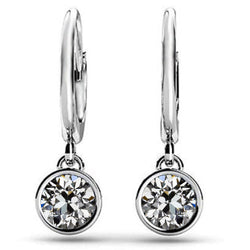 Genuine Bezel Set Brilliant Diamond Earrings 2 ct