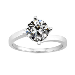 Old Mine Cut Fine Diamond Solitaire Ring in 14K White Gold