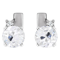 Old Mine Cut Brilliant Diamond Stud Earrings in 14K White Gold