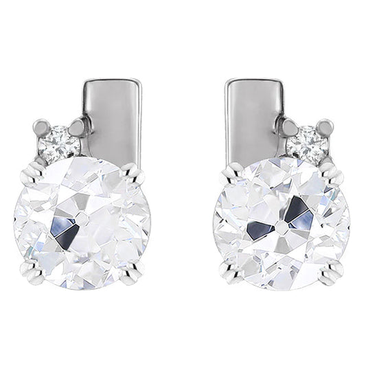 Brilliant Diamond Old Mine Cut Stud Earrings in 14K White Gold – main view